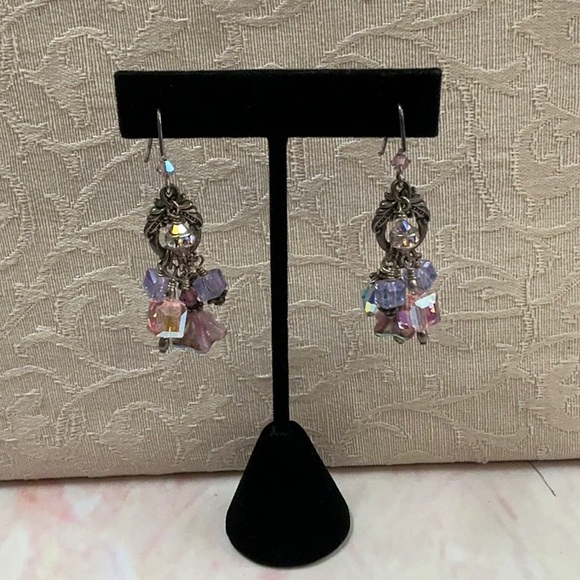 Swarovski mix crystal earrings handmade 1-of-kind pinks SS ear wires chandelier - Picture 4 of 5